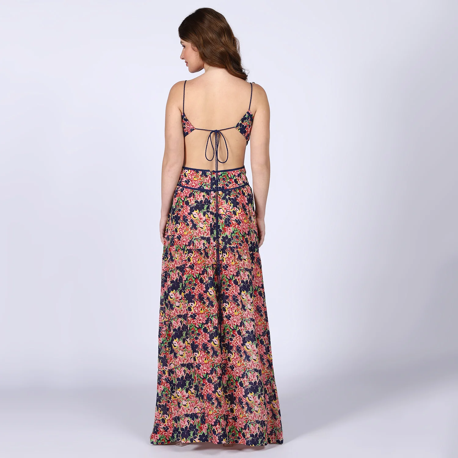 Saint Womens Blue Multicolour Cut-out Waist Maxi Dress - Image 4