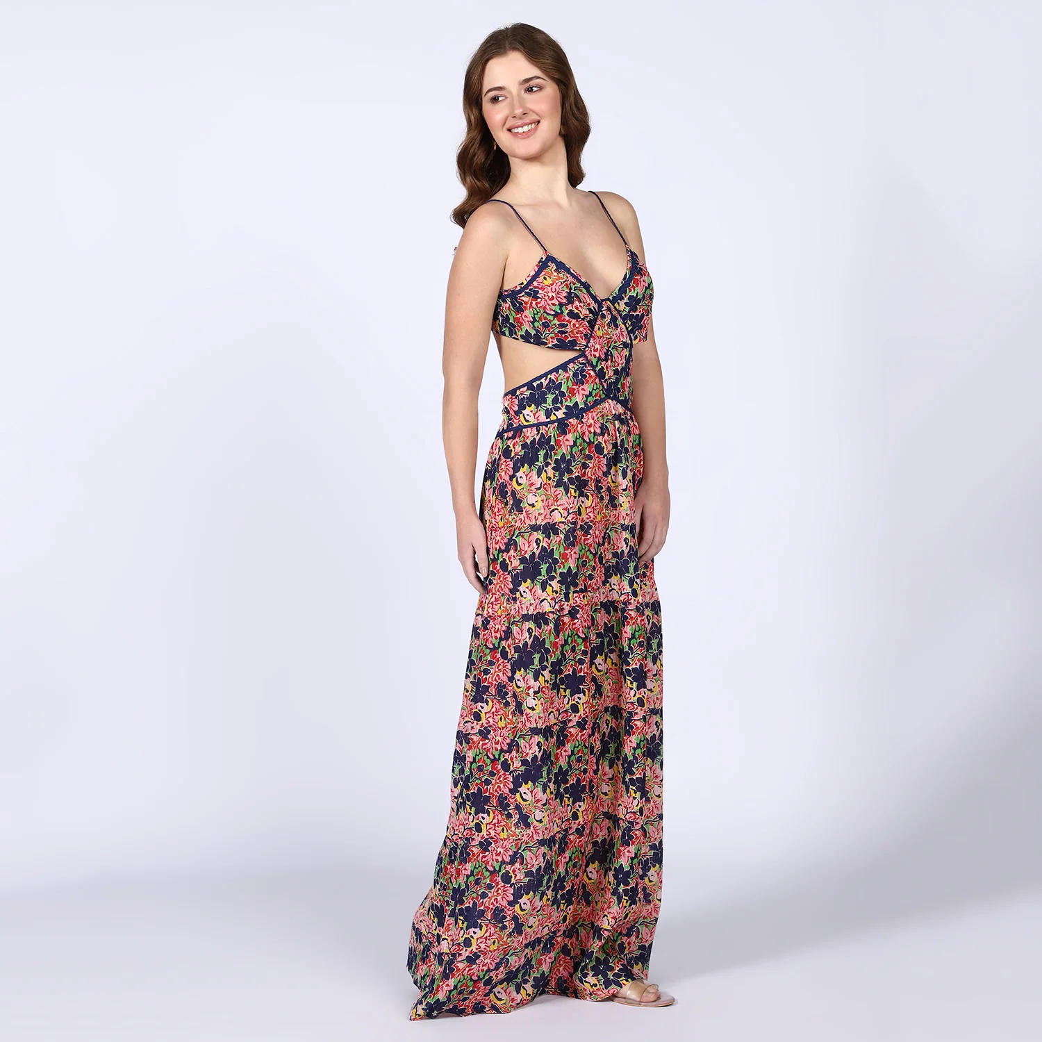 Saint Womens Blue Multicolour Cut-out Waist Maxi Dress - Image 5