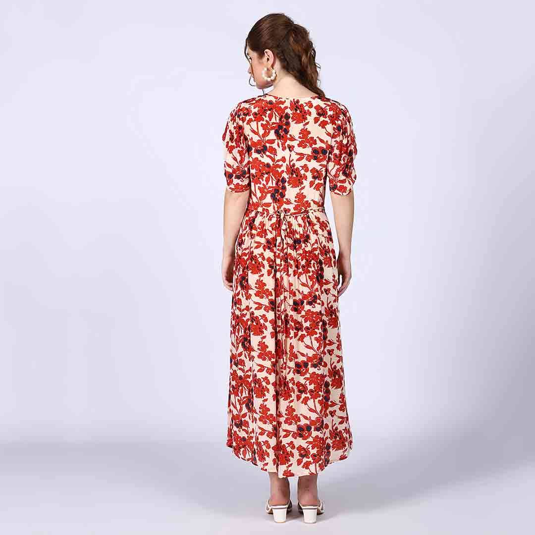 Saint Womens Ivory Red Deep V-Neck Viscose Dress - Image 5