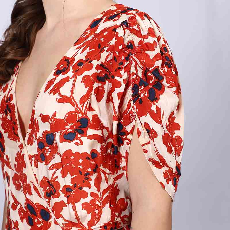 Saint Womens Ivory Red Deep V-Neck Viscose Dress - Image 7