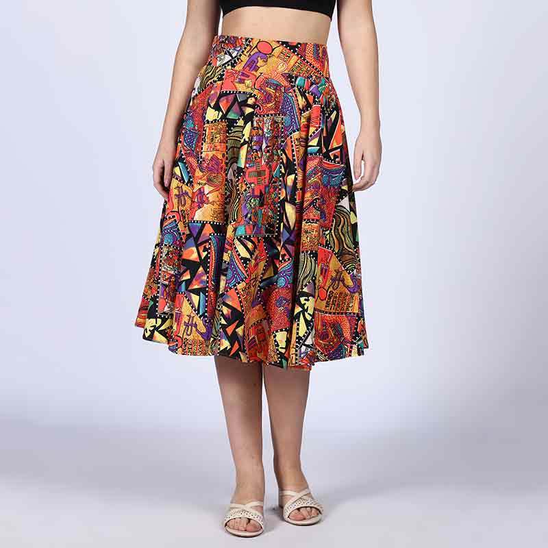 Saint Womens Multi Cotton Printed Pleated Skirt - Image 2