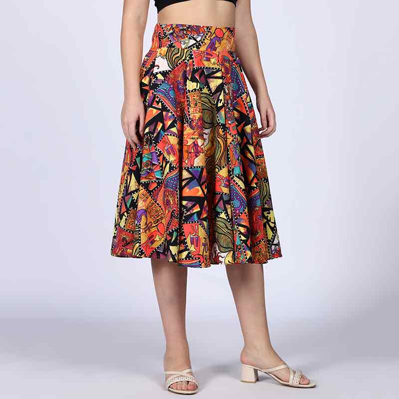 Saint Womens Multi Cotton Printed Pleated Skirt - Image 3
