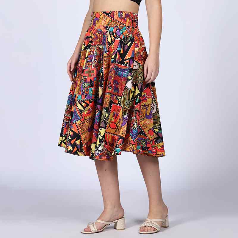 Saint Womens Multi Cotton Printed Pleated Skirt - Image 4