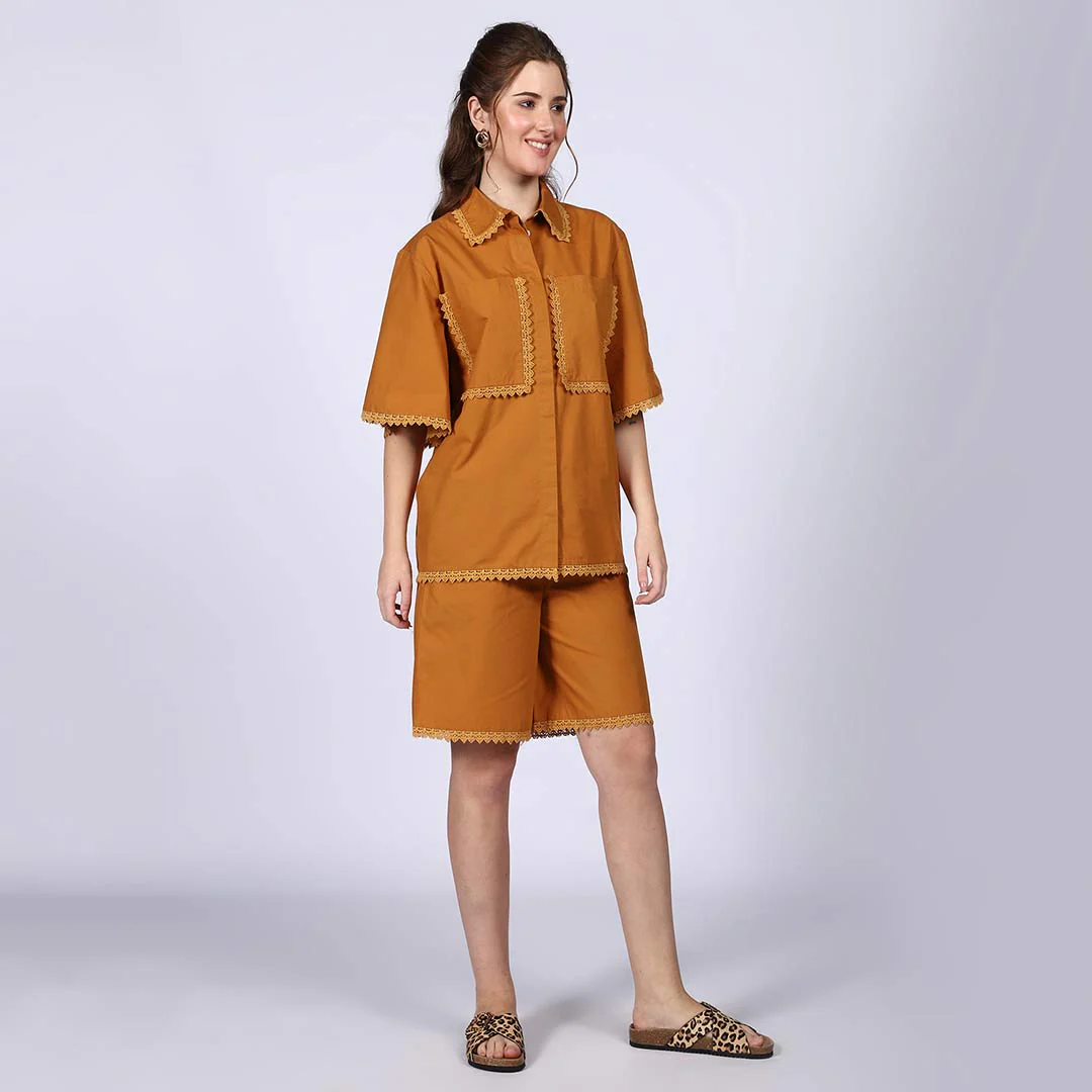Saint Womens Mustard Cotton Poplin Co-ord Set - Image 2