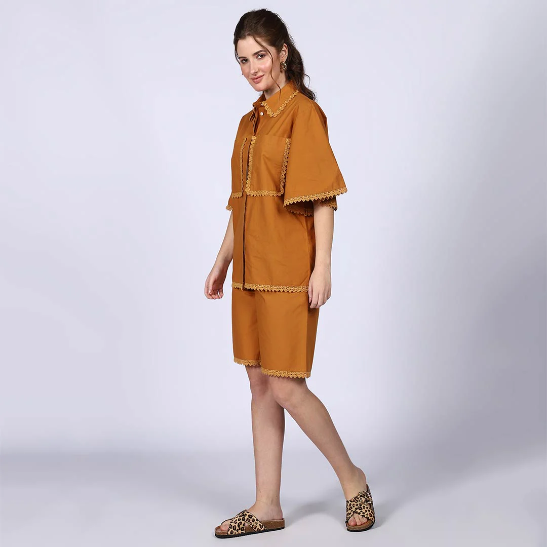 Saint Womens Mustard Cotton Poplin Co-ord Set - Image 4