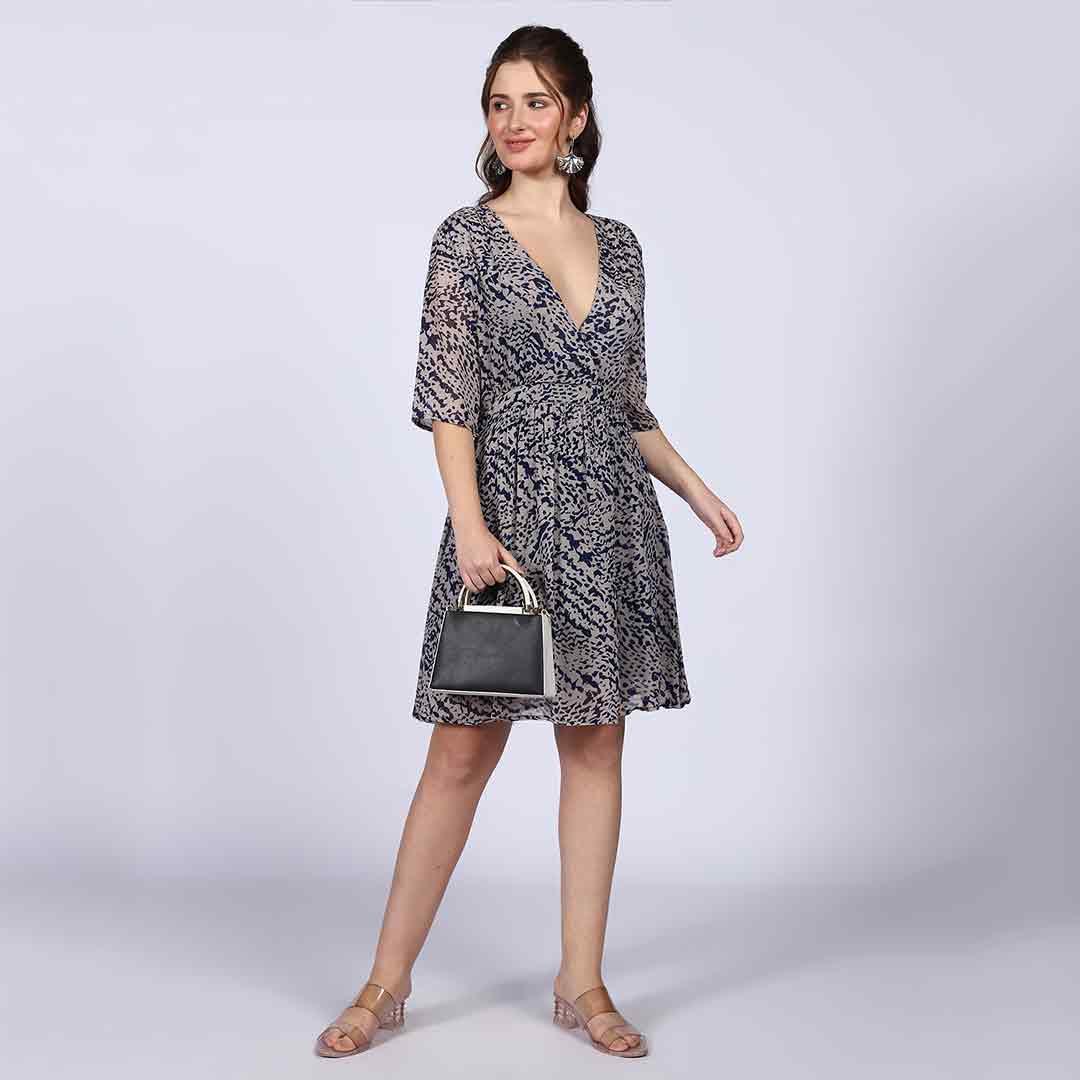 Saint Womens Navy Abstract Print Viscose Mini Dress - Image 2
