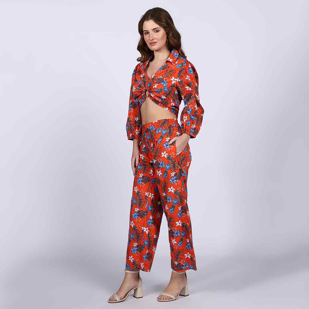 Saint Womens Orange Floral Cotton Poplin Co-ord Set - Image 4