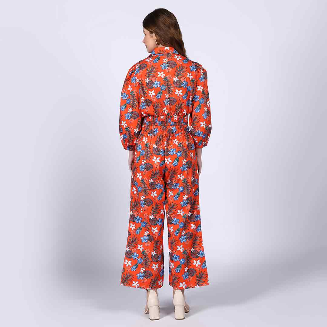 Saint Womens Orange Floral Cotton Poplin Co-ord Set - Image 5
