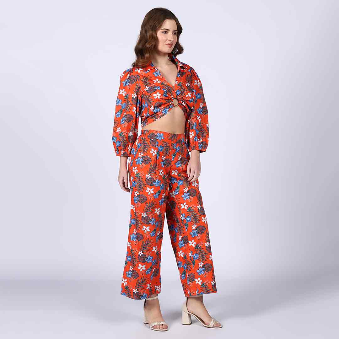 Saint Womens Orange Floral Cotton Poplin Co-ord Set - Image 6