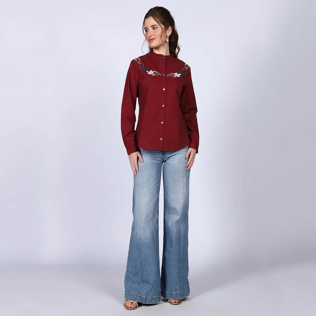 Saint Womens Red Cotton Poplin Stripe Top