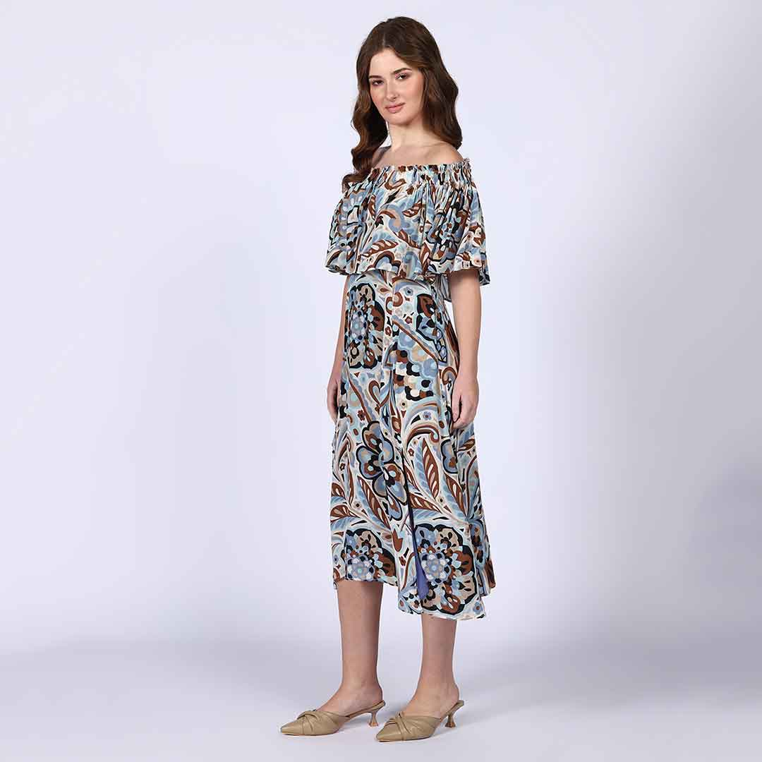 Saint Womens Sky Blue off- Shoulder Midi Dress - Image 2