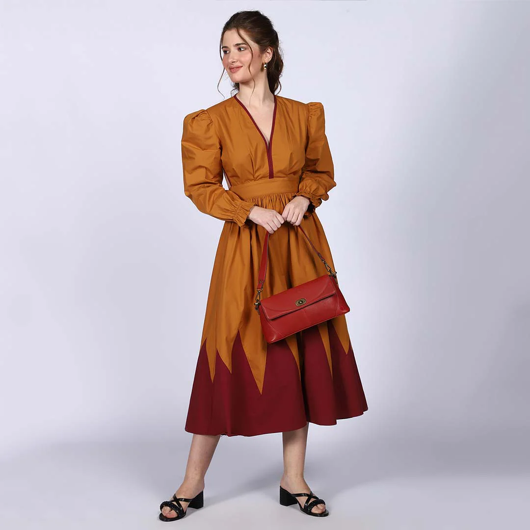 Saint Womens V-Neck Yellow Cotton Poplin Maxi Dress - Image 2