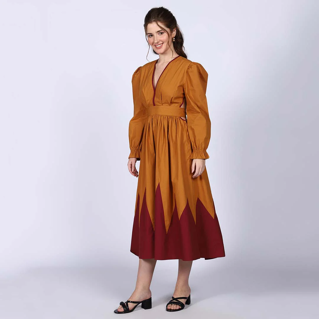 Saint Womens V-Neck Yellow Cotton Poplin Maxi Dress - Image 5