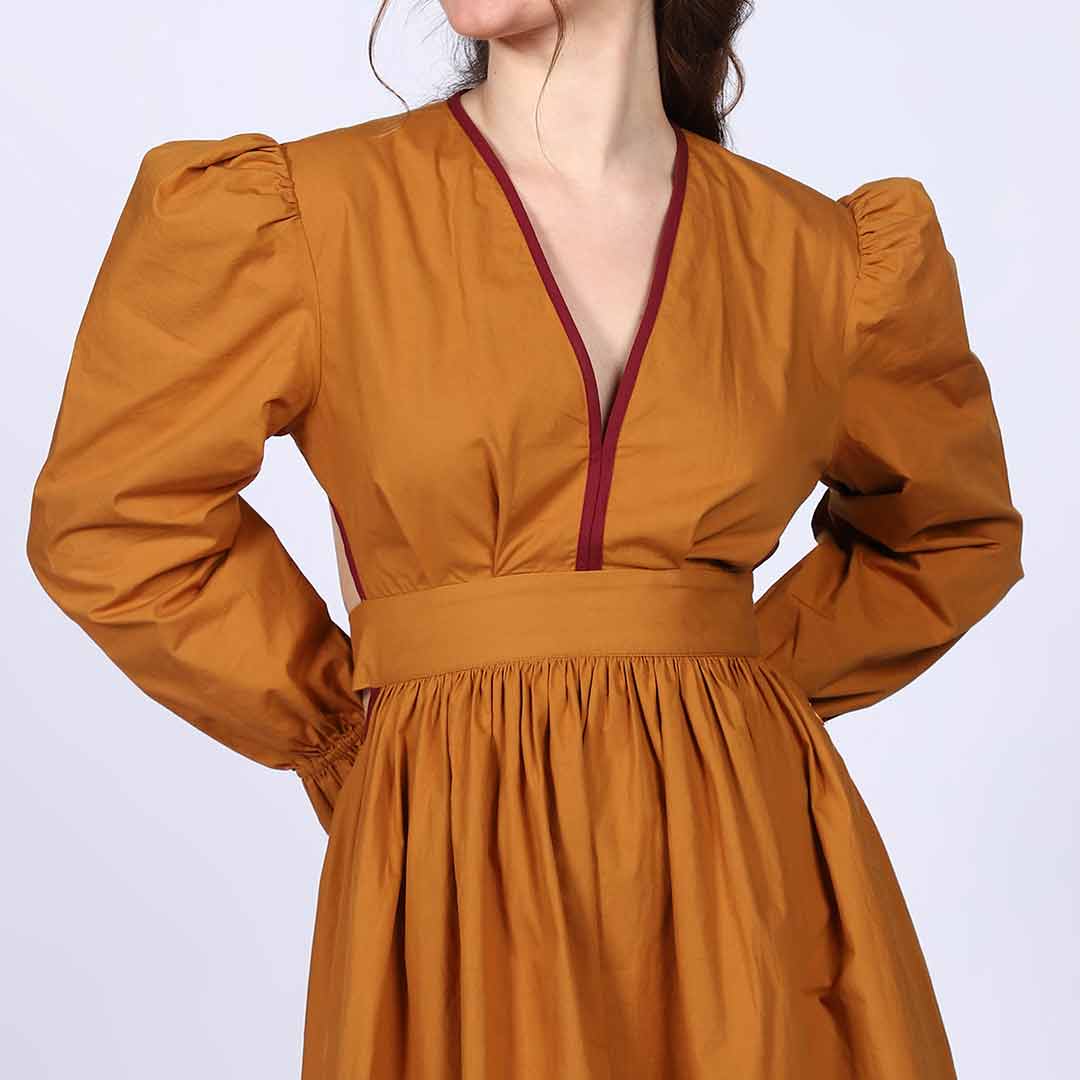 Saint Womens V-Neck Yellow Cotton Poplin Maxi Dress - Image 6