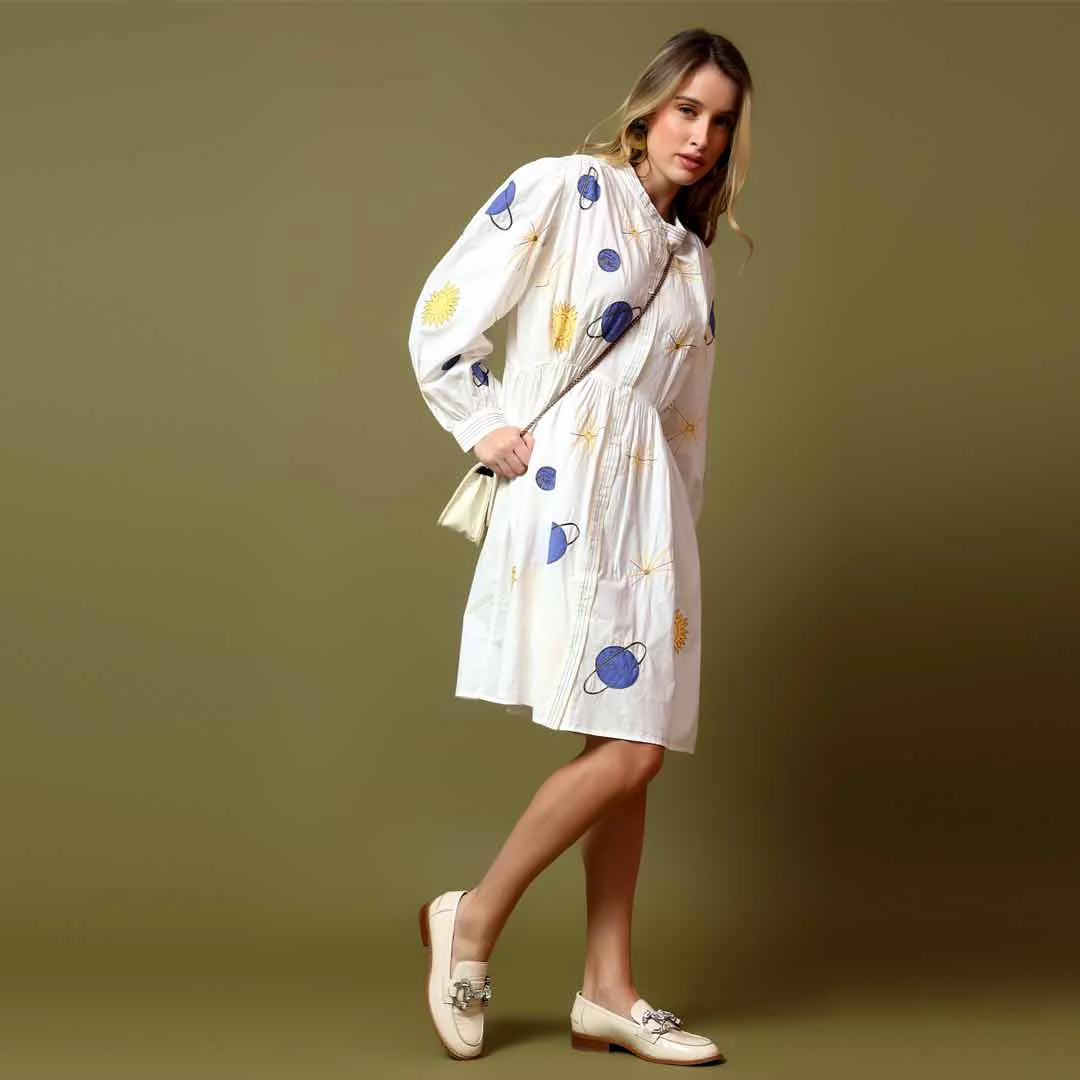 Saint Womens White Applique Cotton Short Dress - Image 3