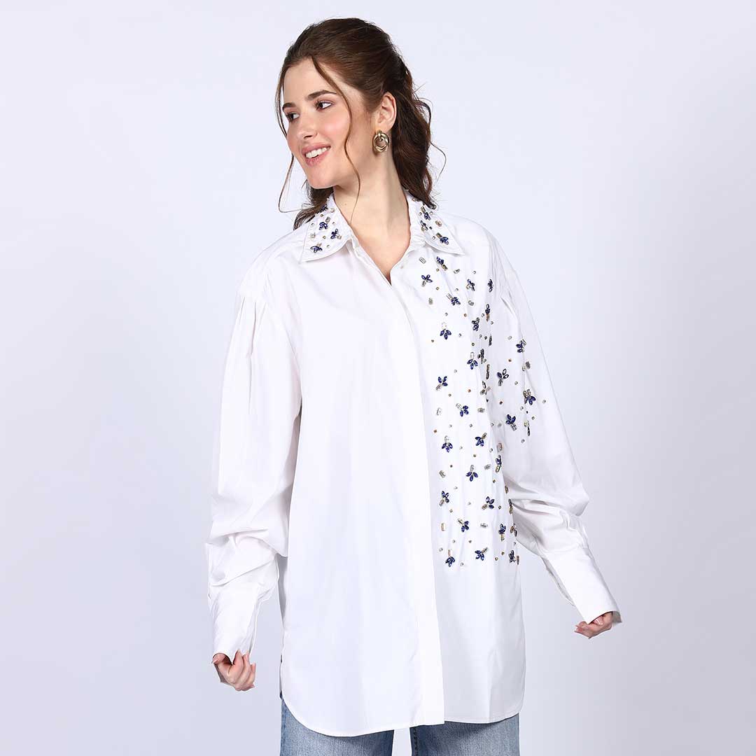 Saint Womens White Cotton Rhinestone Shirt - Image 2