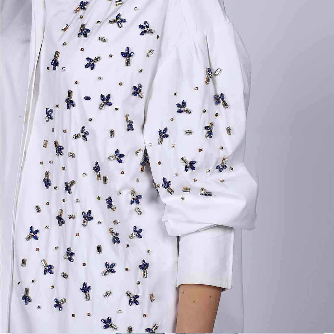 Saint Womens White Cotton Rhinestone Shirt - Image 6