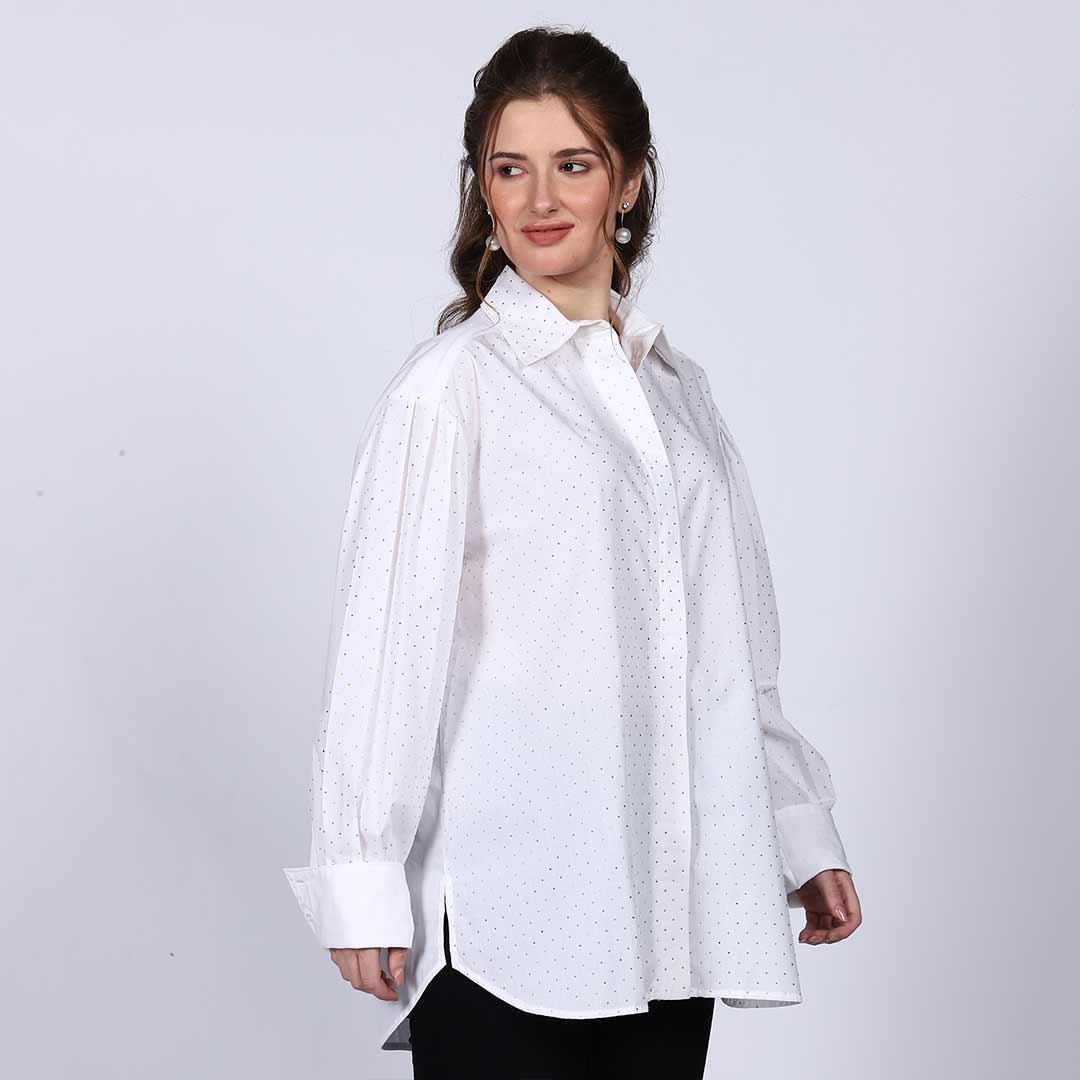 Saint Womens White Crystal Embellished Cotton Shirt - Image 3