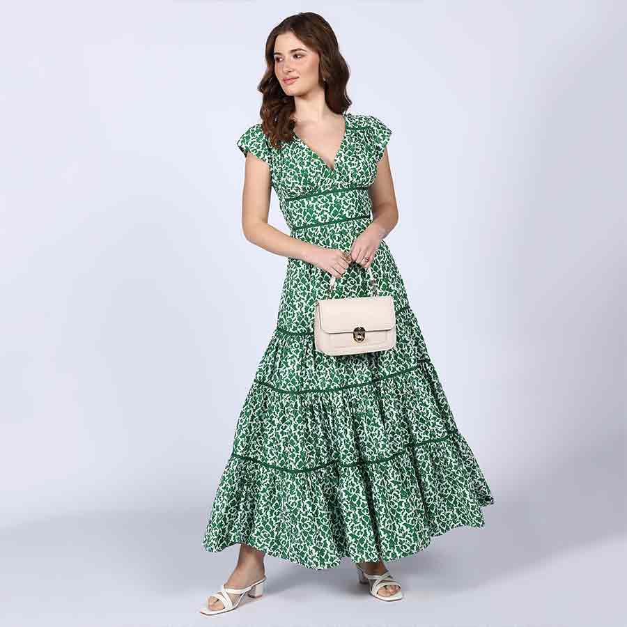 Saint Womens Green Tiered Cotton Voil Maxi Dress - Image 2