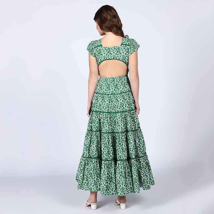 Saint Womens Green Tiered Cotton Voil Maxi Dress - Image 4