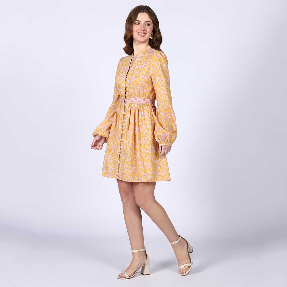 Saint Womens Yellow Multicolour Cotton Voile Dress - Image 3