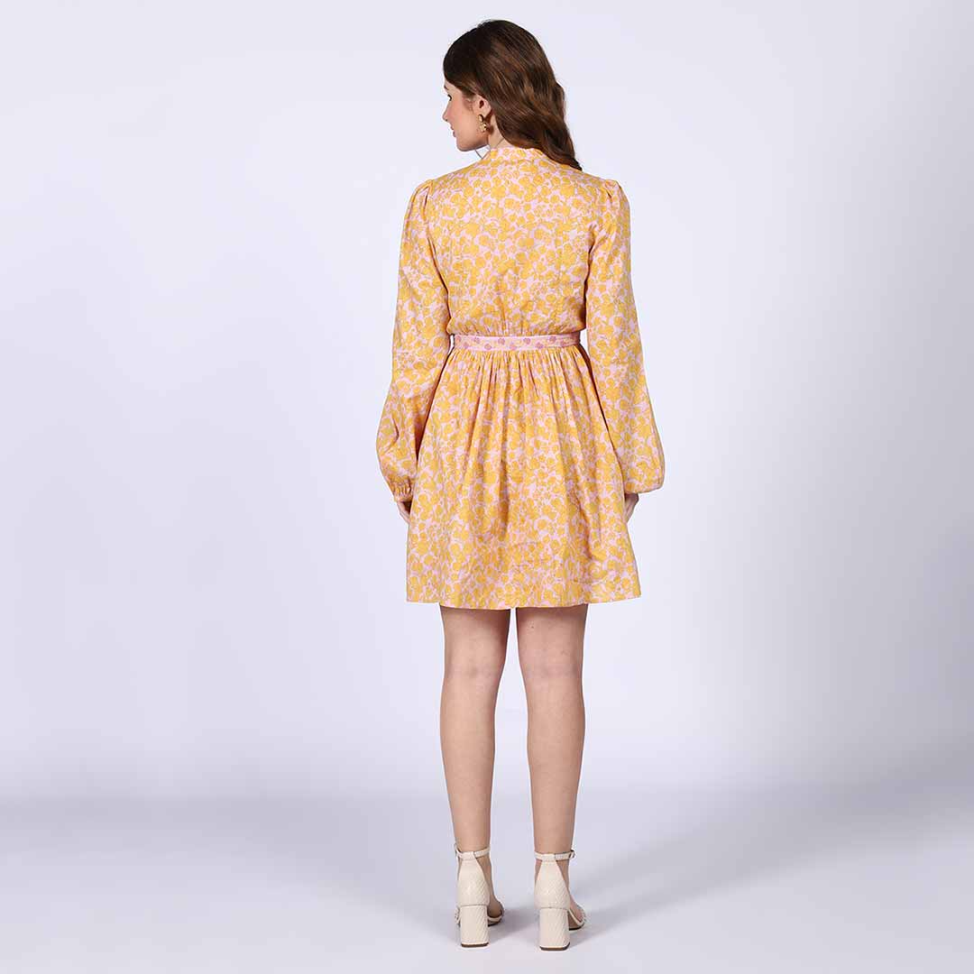 Saint Womens Yellow Multicolour Cotton Voile Dress - Image 4