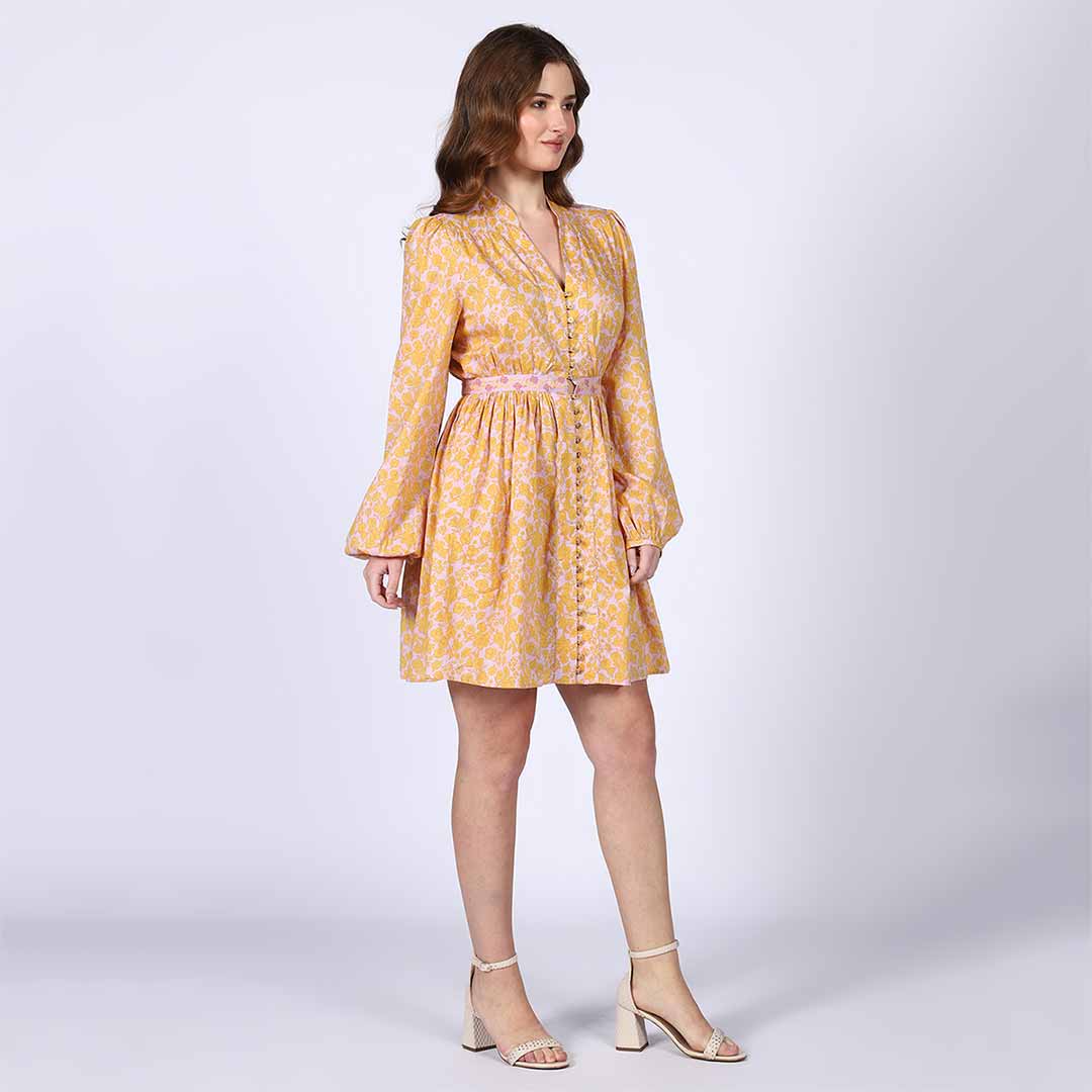 Saint Womens Yellow Multicolour Cotton Voile Dress - Image 5