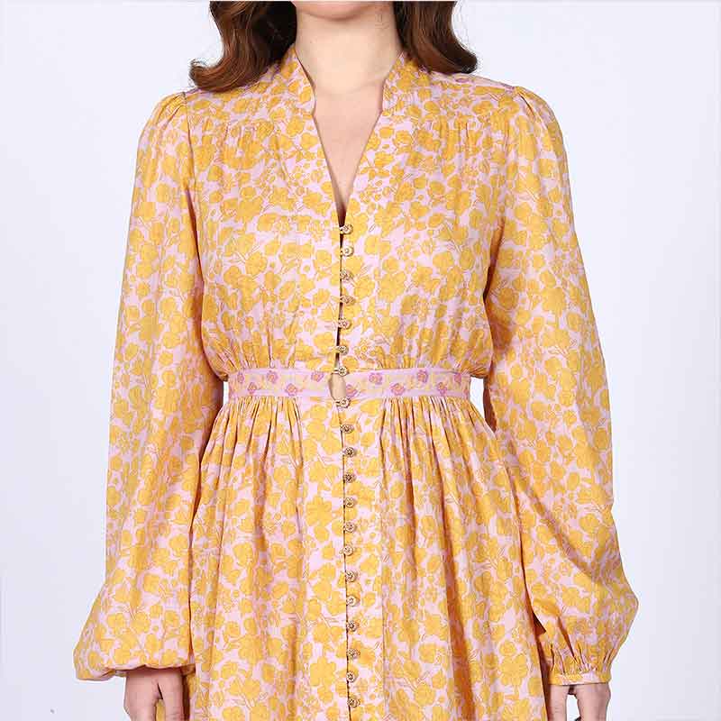 Saint Womens Yellow Multicolour Cotton Voile Dress - Image 6
