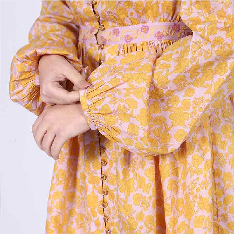 Saint Womens Yellow Multicolour Cotton Voile Dress - Image 7