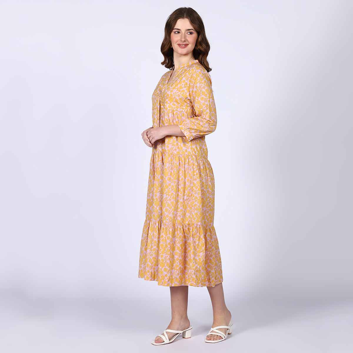 Saint Womens Yellow Multicolour Tiered Cotton Maxi Dress - Image 2