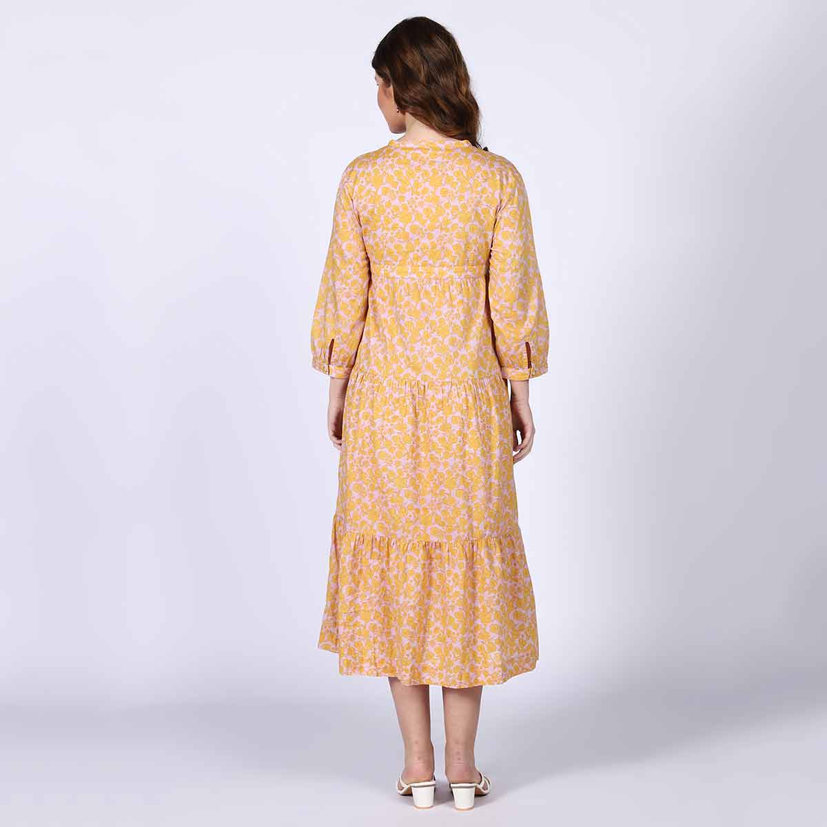 Saint Womens Yellow Multicolour Tiered Cotton Maxi Dress - Image 3
