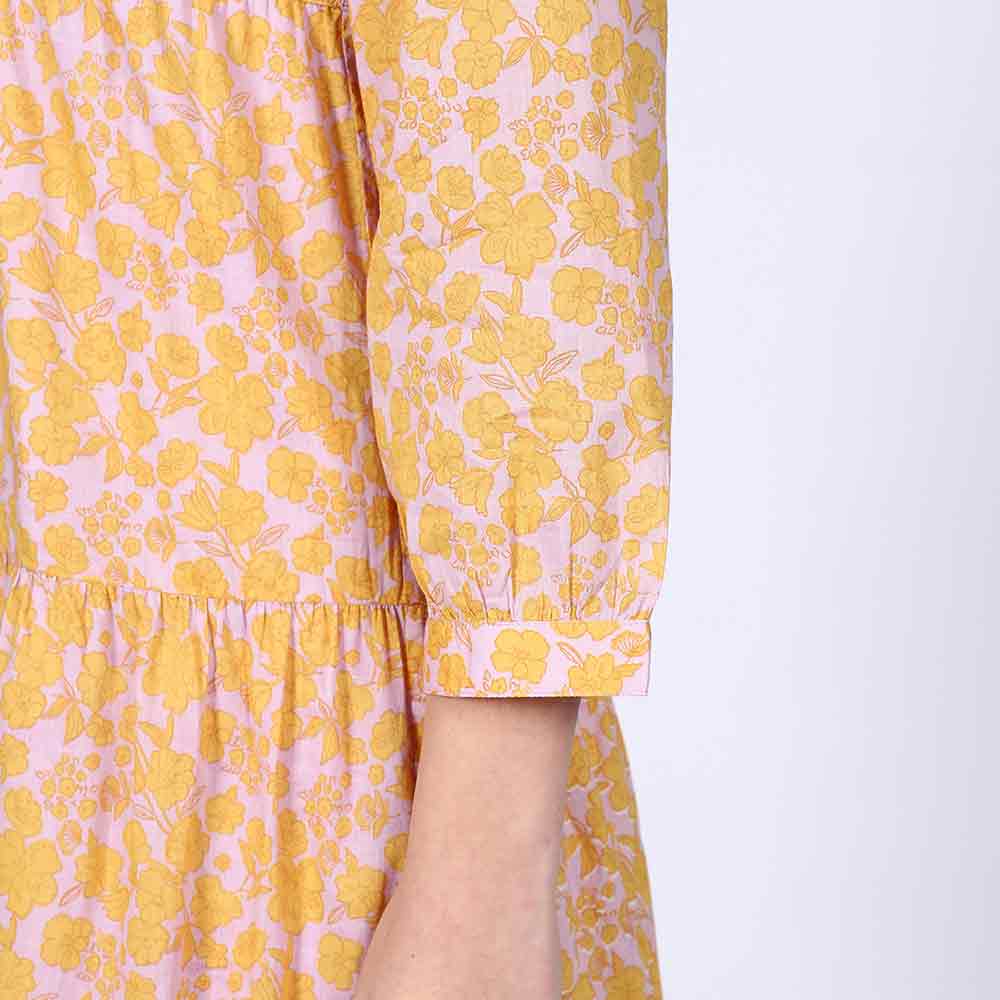 Saint Womens Yellow Multicolour Tiered Cotton Maxi Dress - Image 4