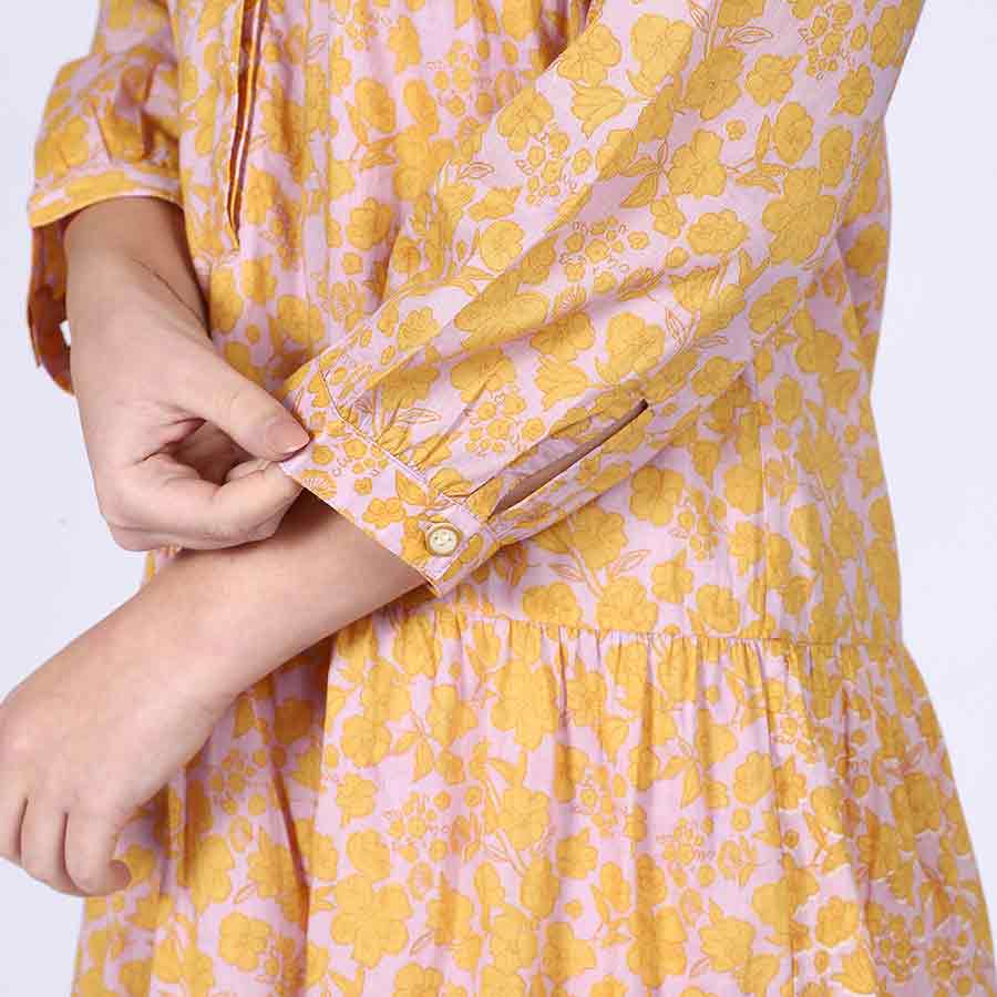 Saint Womens Yellow Multicolour Tiered Cotton Maxi Dress - Image 5