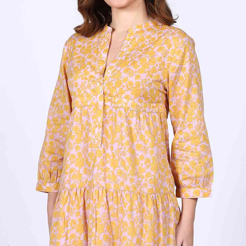 Saint Womens Yellow Multicolour Tiered Cotton Maxi Dress - Image 6