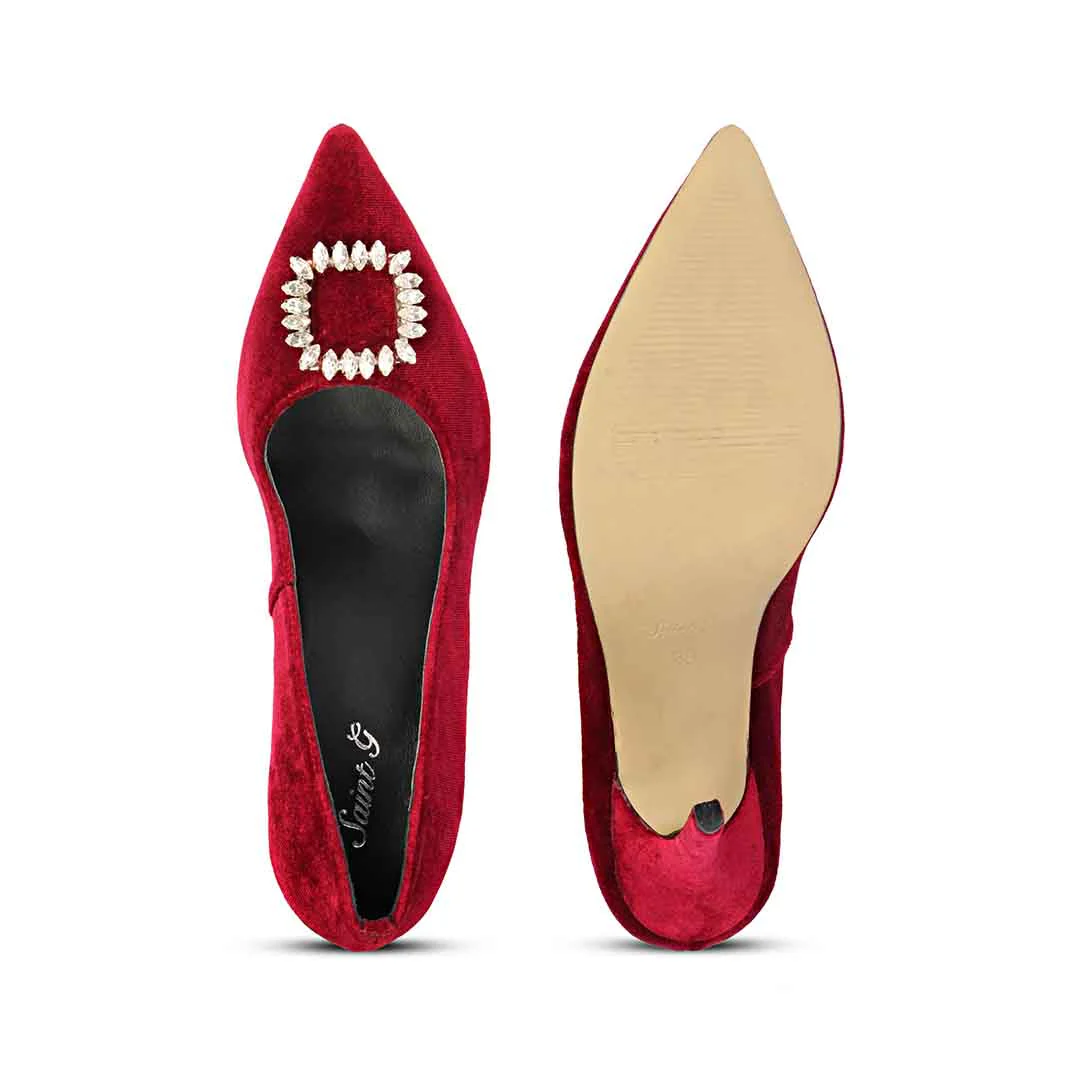 Saint Wren Crystal Buckle Maroon High Heel Pumps - Image 8