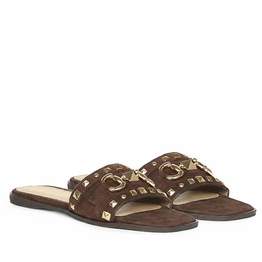 Saint Wrenley Studded Brown Suede Leather Slides - Image 3