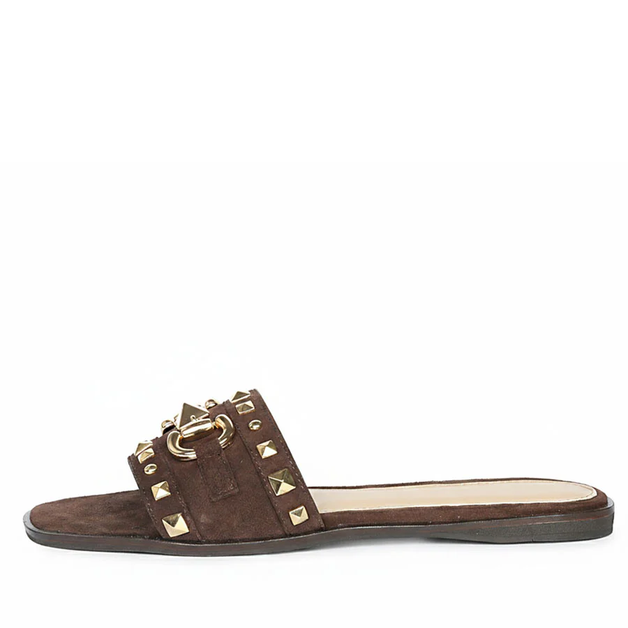 Saint Wrenley Studded Brown Suede Leather Slides - Image 4