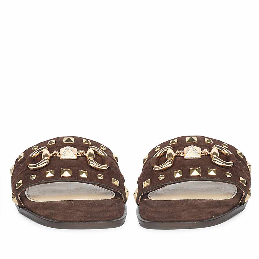 Saint Wrenley Studded Brown Suede Leather Slides - Image 5
