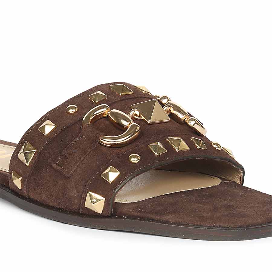 Saint Wrenley Studded Brown Suede Leather Slides - Image 7