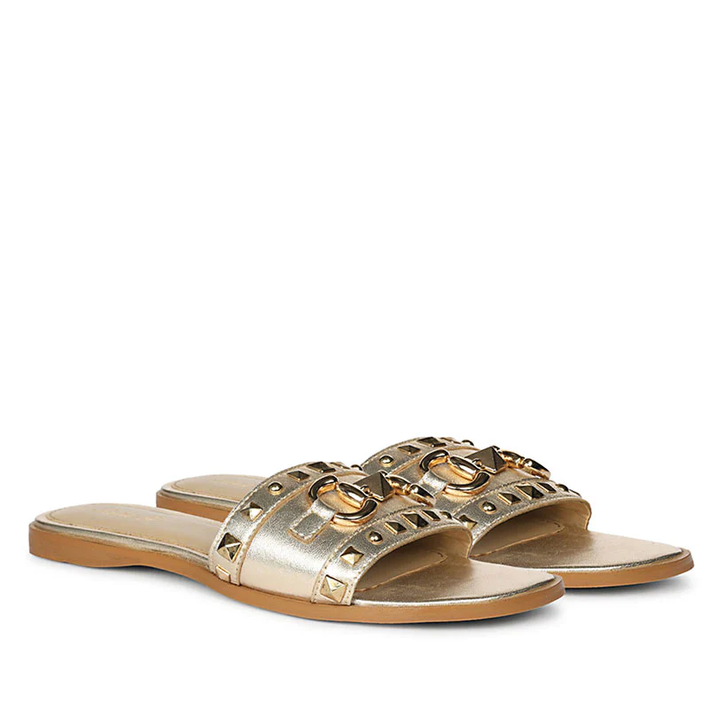 Saint Wrenley Studded Platin Suede Leather Slides - Image 2