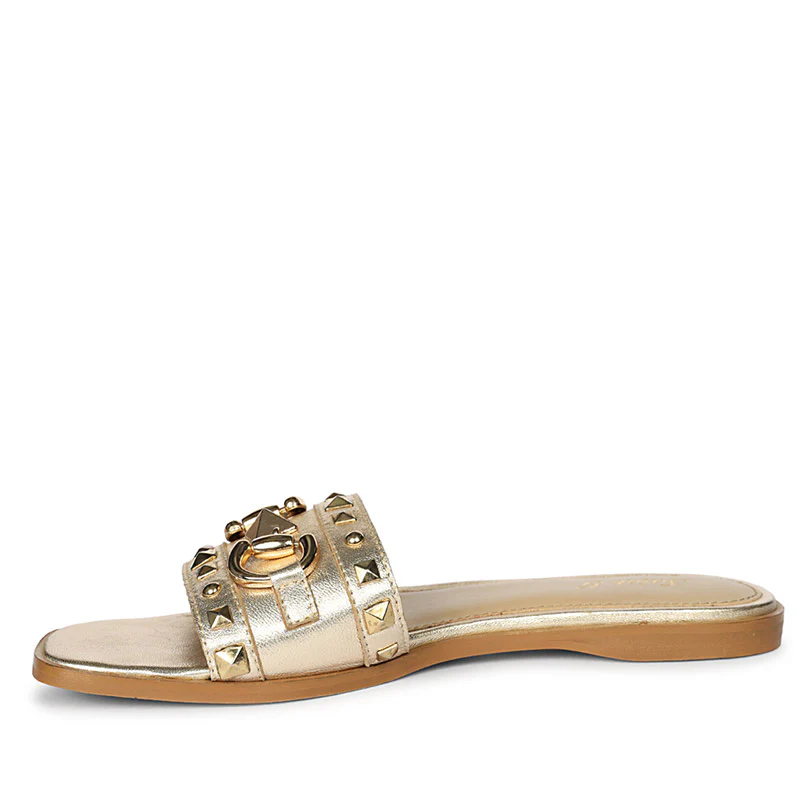 Saint Wrenley Studded Platin Suede Leather Slides - Image 3