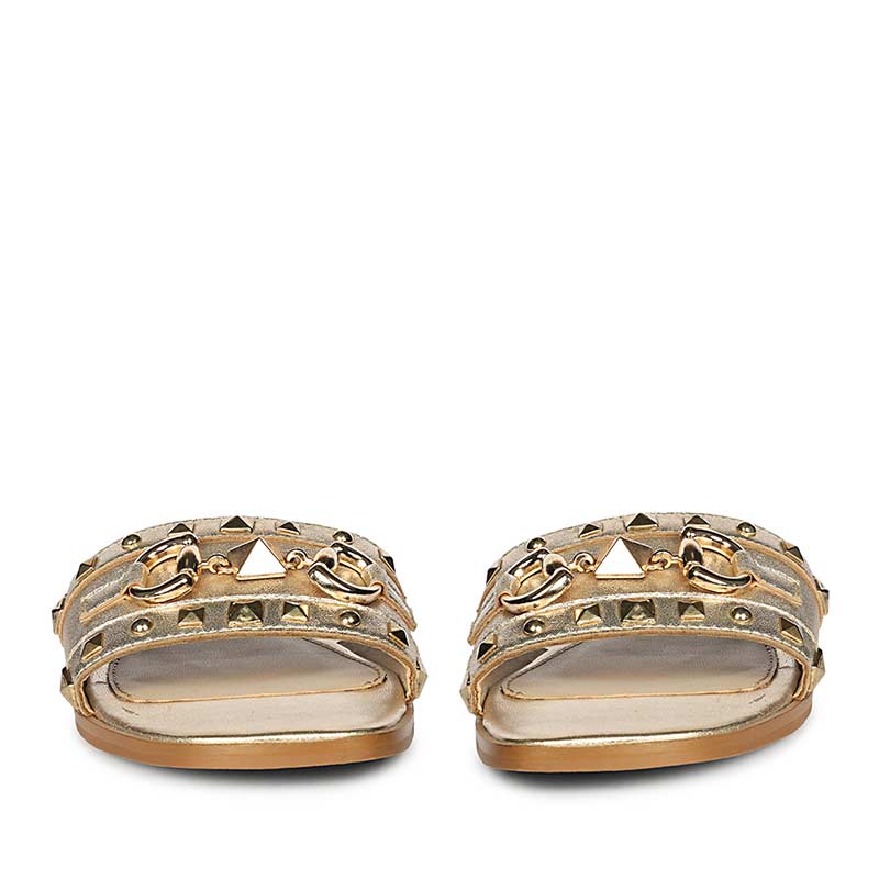 Saint Wrenley Studded Platin Suede Leather Slides - Image 4