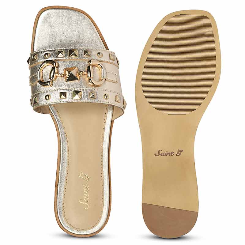 Saint Wrenley Studded Platin Suede Leather Slides - Image 6