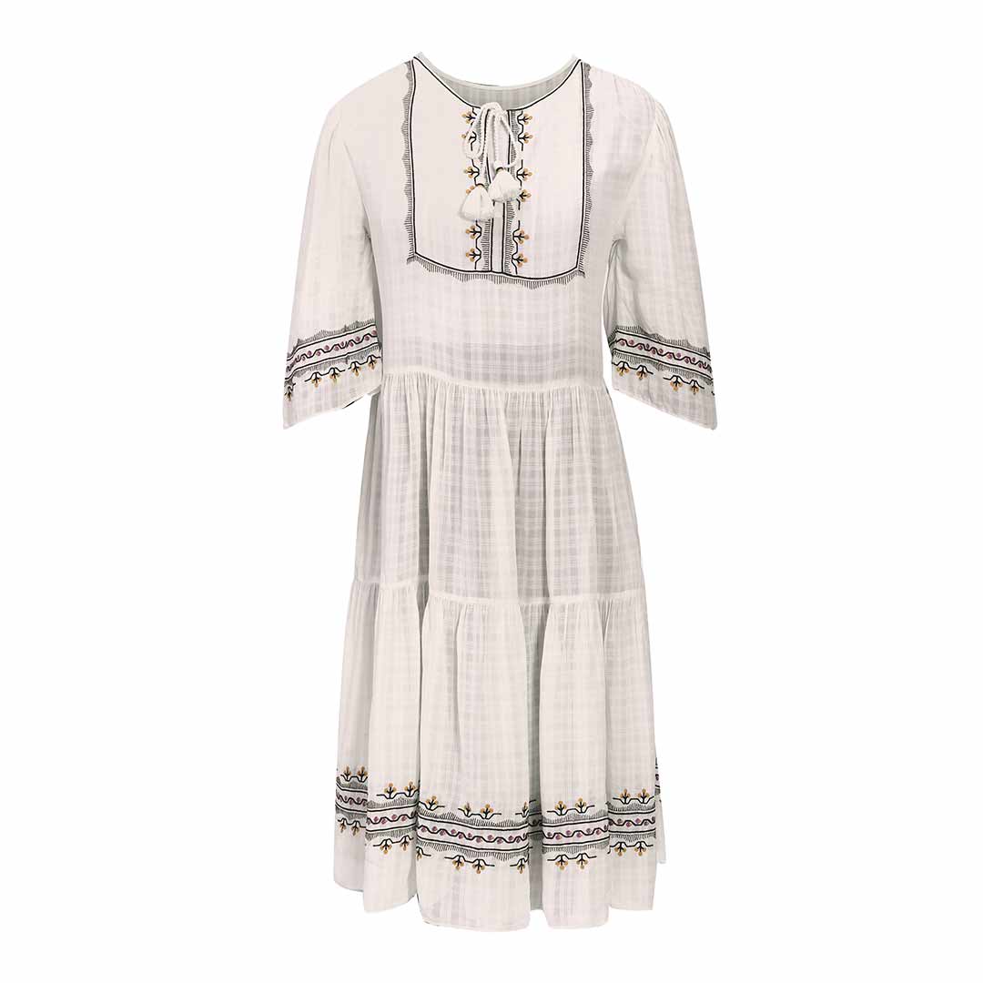 Saint Womens White Viscose Check Dobby Knee-Length Dress - Image 6