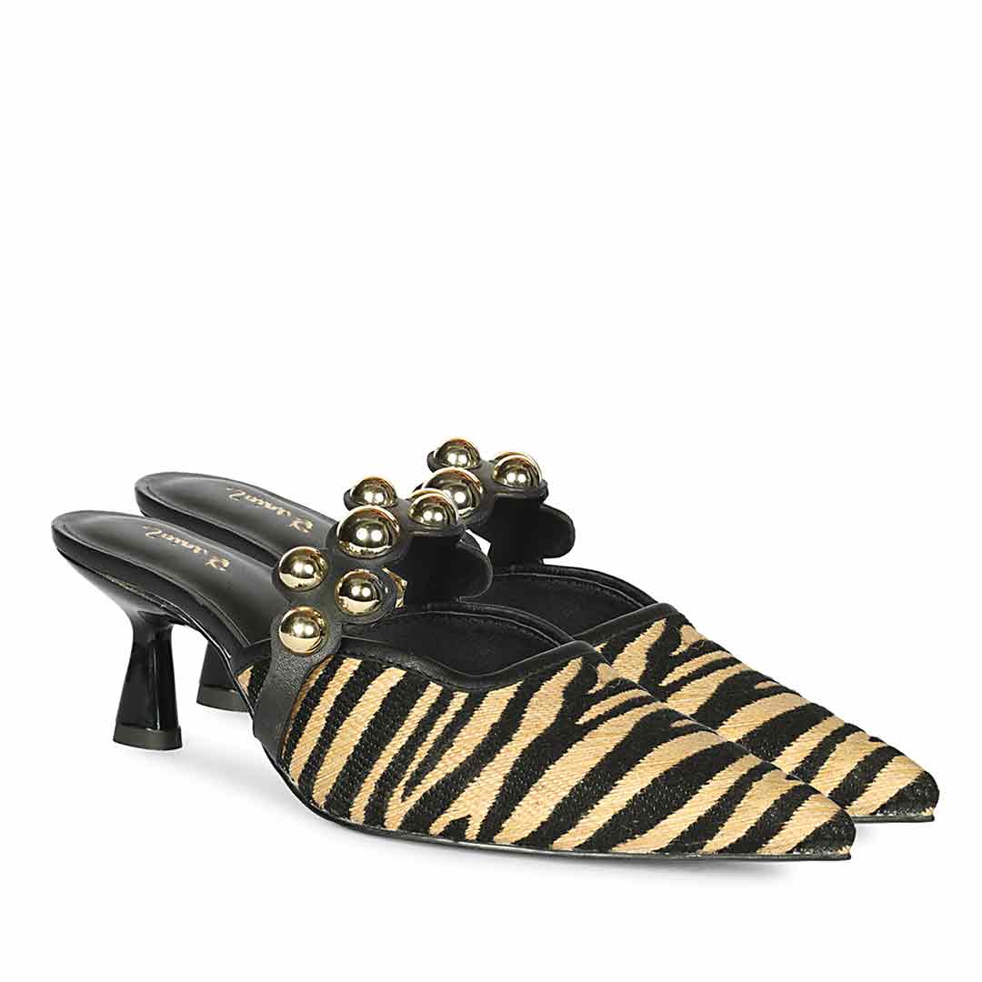 Saint Xenia Zebra Studded Black Leather Pointed Heels - Image 2