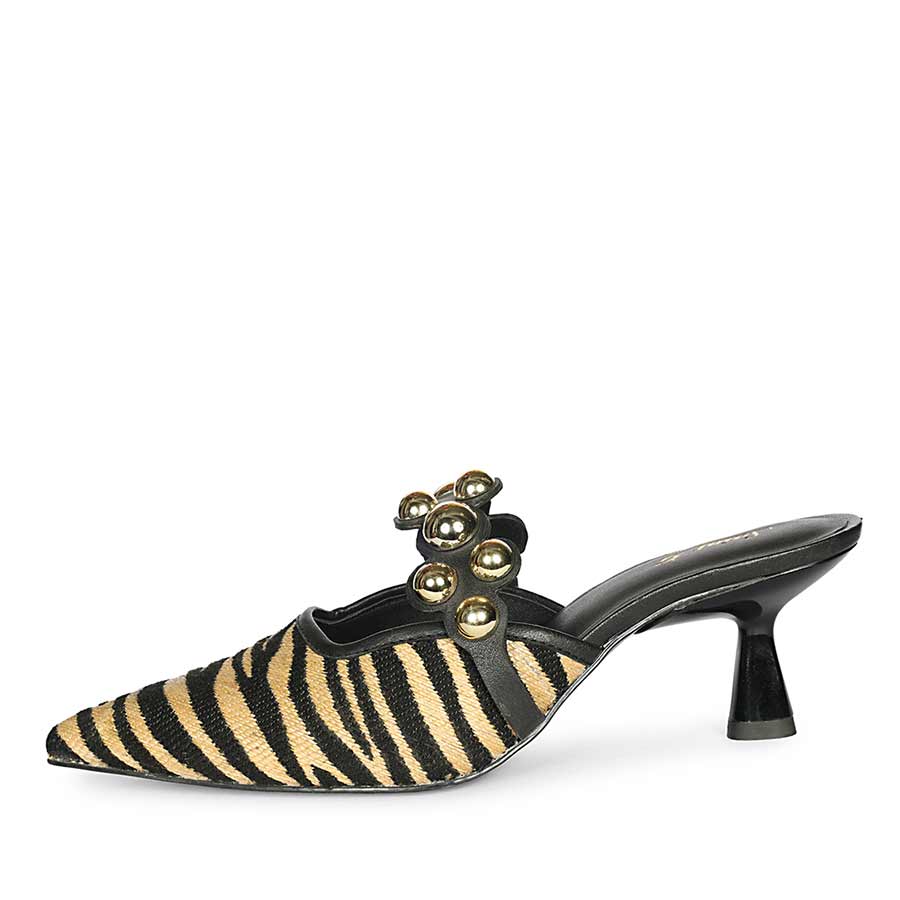 Saint Xenia Zebra Studded Black Leather Pointed Heels - Image 3