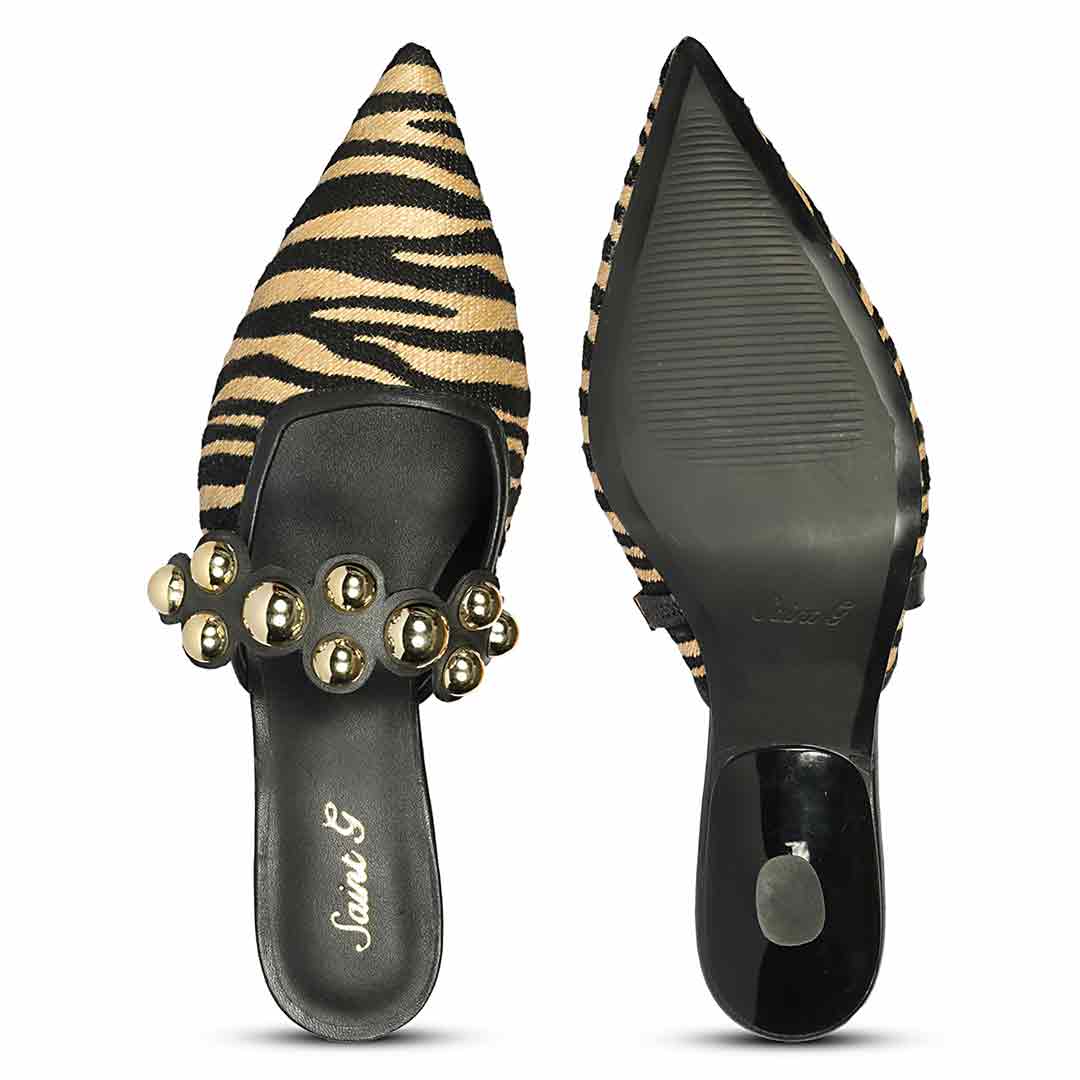 Saint Xenia Zebra Studded Black Leather Pointed Heels - Image 6