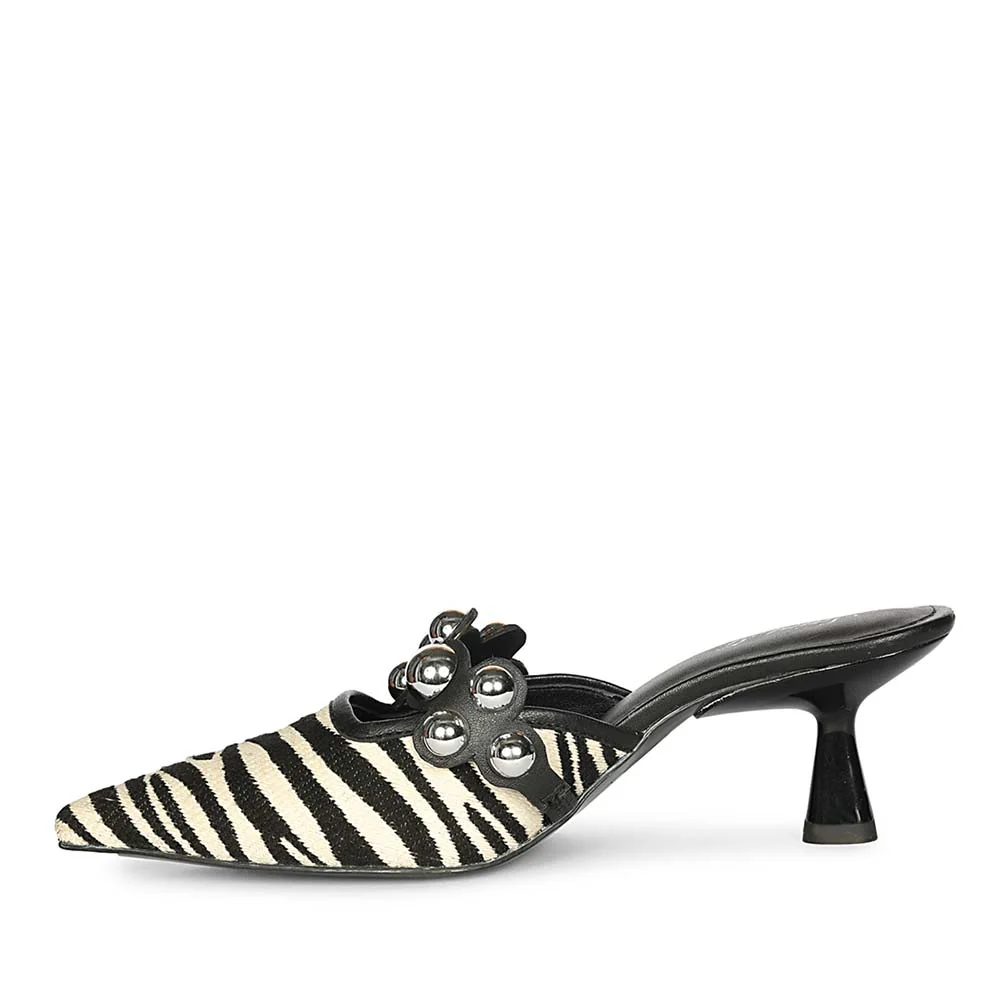 Saint Xenia Zebra Studded Strap Leather Pointed Heels - Image 4