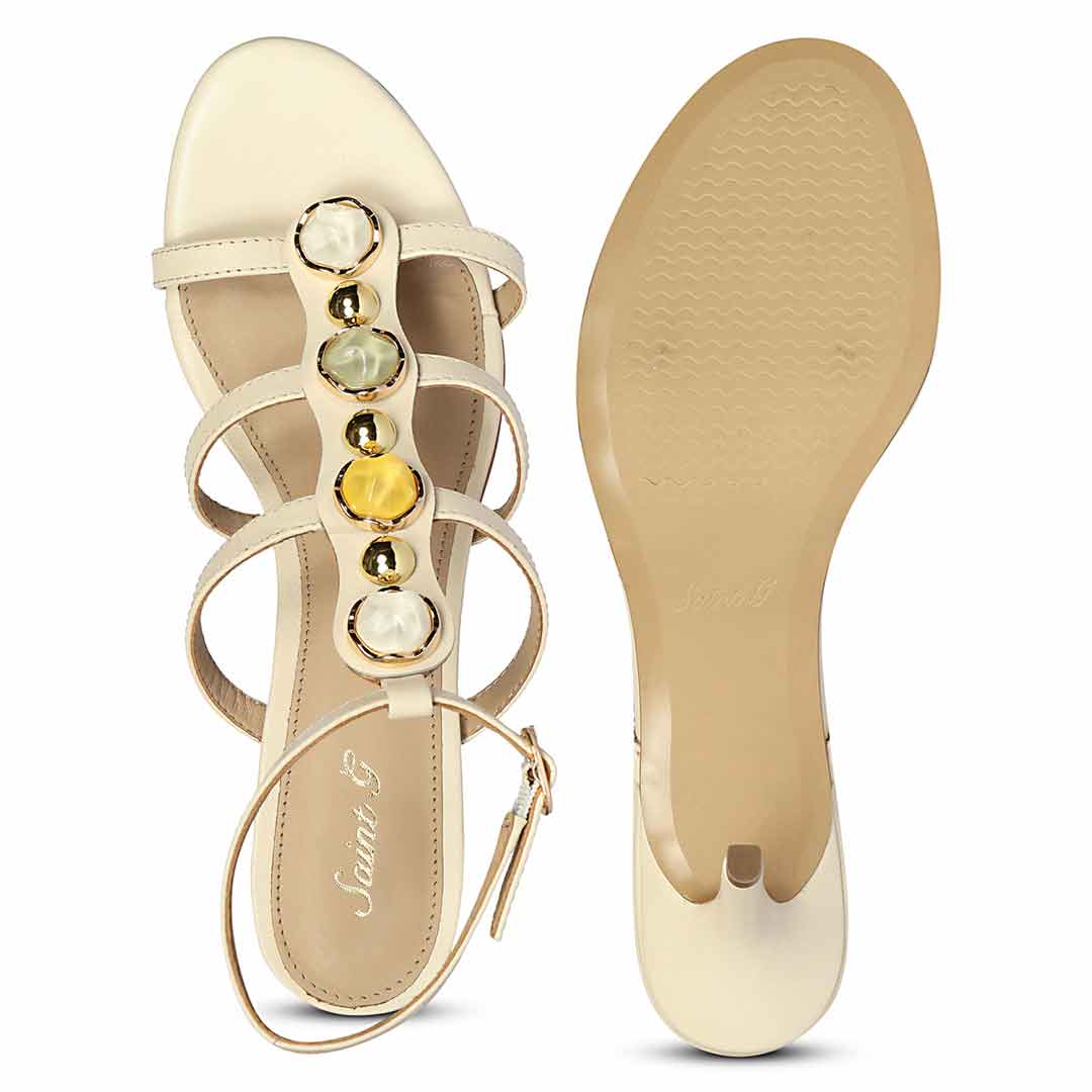 Saint Xiomara Gem T-Strap Off White Leather Stilettos - Image 6