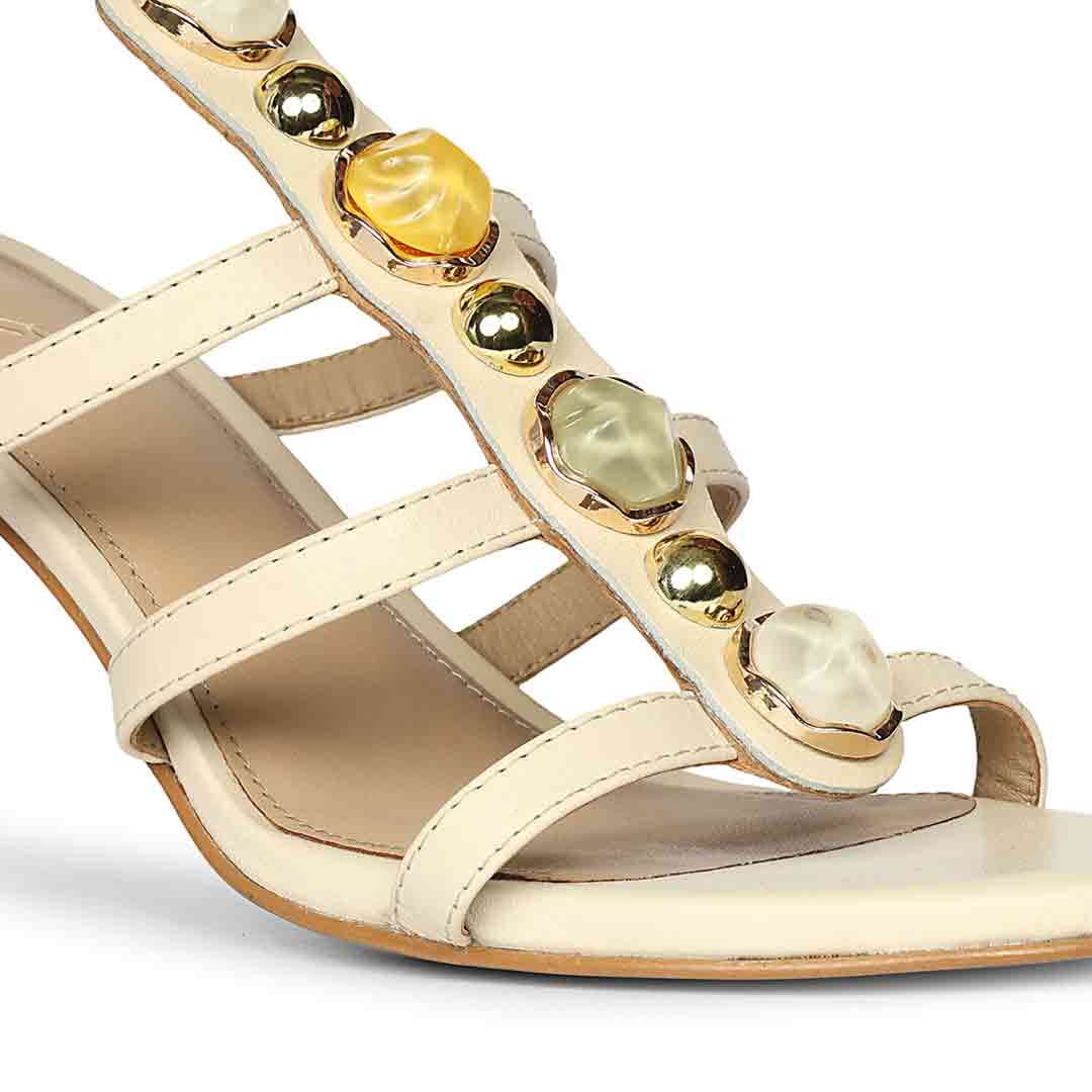 Saint Xiomara Gem T-Strap Off White Leather Stilettos - Image 7